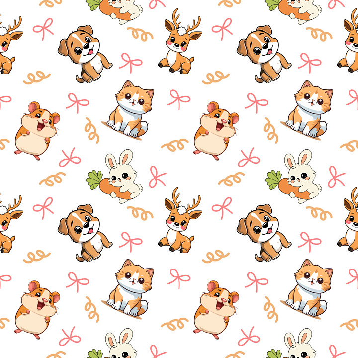 Pattern Featuring Cute Cartoon Animals with Playful Motifs seamless PBR texture preview