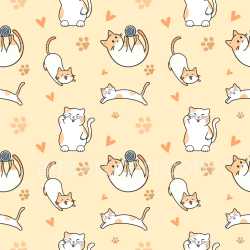 Pattern Bundle - Seamless 3D Pattern PBR Texture with Playful Cartoon Cats and Warm Pastel Background texture preview