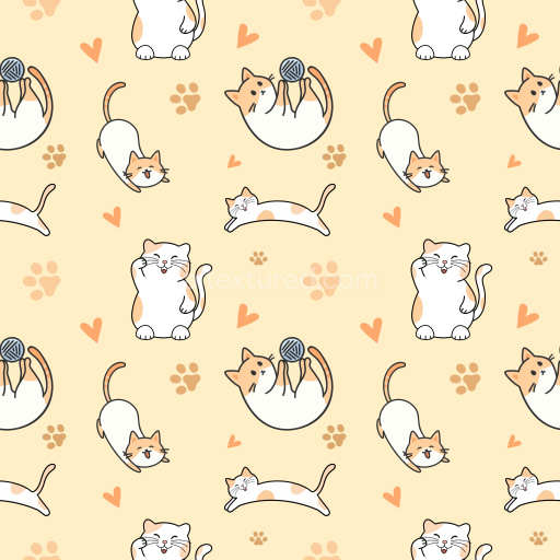 Pattern Bundle - Seamless 3D Pattern PBR Texture with Playful Cartoon Cats and Warm Pastel Background texture preview