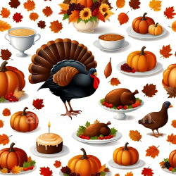 seamless Seamless 3D PBR Texture Featuring Thanksgiving Turkeys, Pumpkins, and Autumn Leaves texture 8k free download PBR