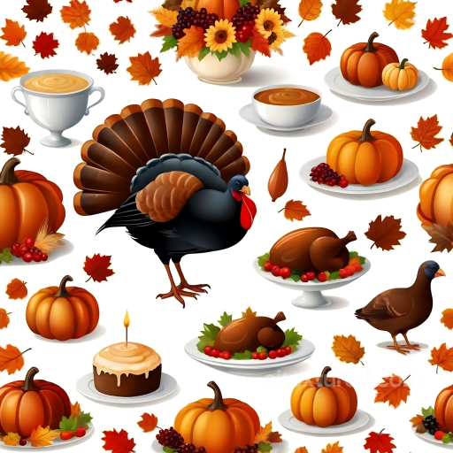 Featuring Thanksgiving Turkeys, Pumpkins, and Autumn Leaves seamless Thanksgiving PBR texture