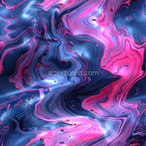 Seamless 3D PBR glossy texture with vibrant pink and blue swirling paint