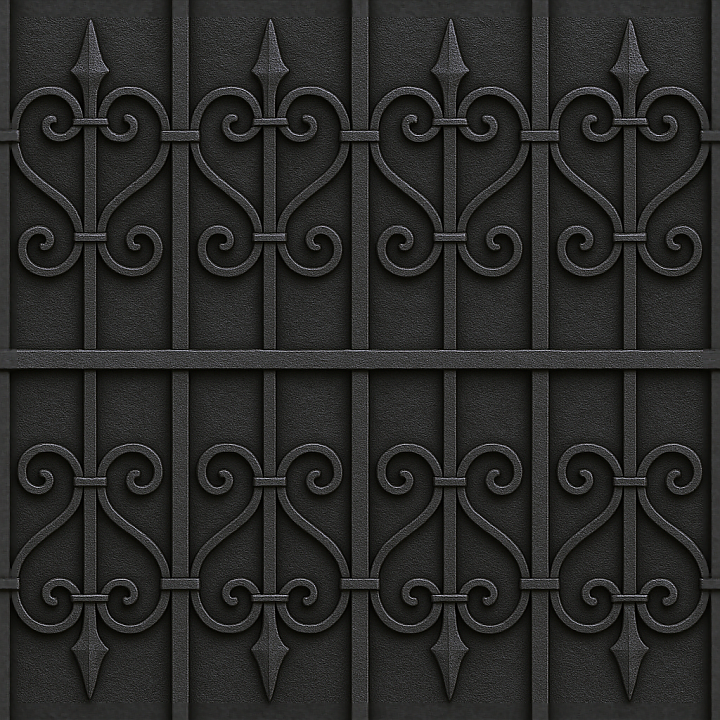 Wrought Iron Fence With Decorative Iron And Black Iron Finish seamless PBR texture preview