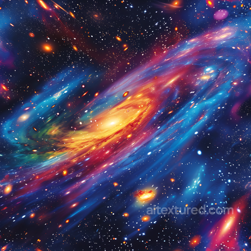 Space PBR Texture Featuring Vibrant Spiral Galaxy and Multi-Colored Nebula Clouds seamless Star, space, planets PBR texture
