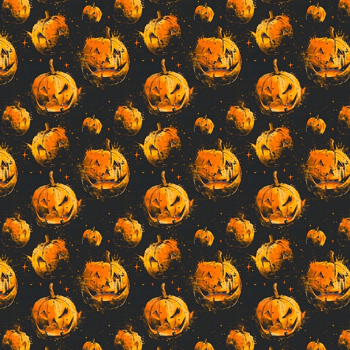 Vintage Halloween Pumpkin Pattern with Grunge Effects seamless PBR texture preview
