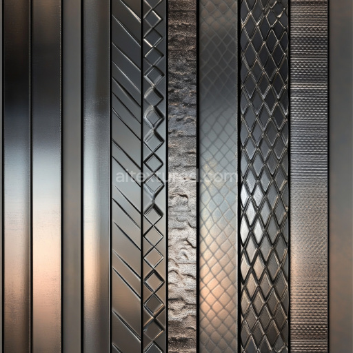 Preview — Seamless 3D Steel PBR Texture Set Featuring Smooth, Patterned, and Textured Metallic Strips