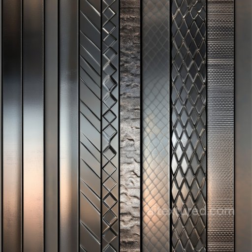 Steel PBR Texture Set Featuring Smooth, Patterned, and Textured Metallic Strips seamless Metal PBR texture