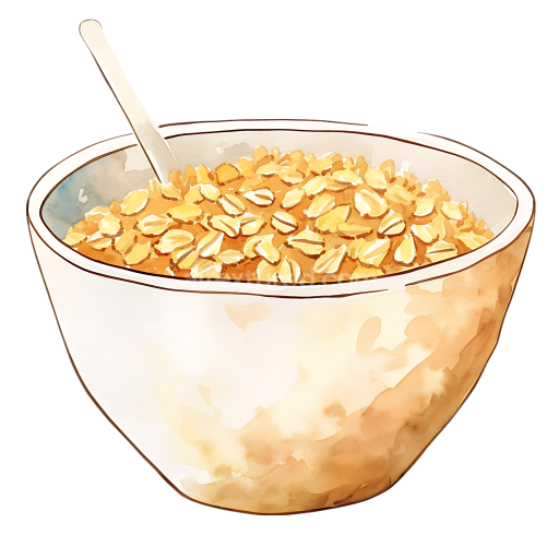 Watercolor Style Breakfast Bowl of Oat Groats with Spoon Illustration