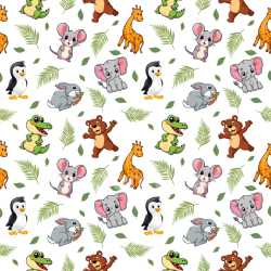 Pattern Bundle - Seamless 3D Pattern PBR Texture Featuring Colorful Cartoon Animals and Leaves texture preview