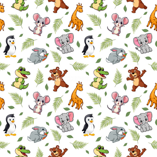 Pattern Bundle - Seamless 3D Pattern PBR Texture Featuring Colorful Cartoon Animals and Leaves texture preview