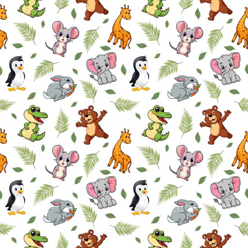 Pattern PBR Texture Featuring Colorful Cartoon Animals and Leaves seamless Pattern Bundle PBR texture