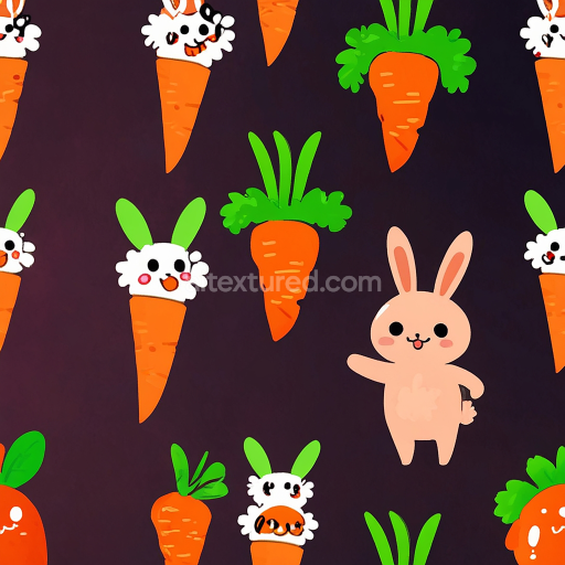 Seamless 3D PBR Texture Featuring Playful Easter Bunnies and Bright Carrots