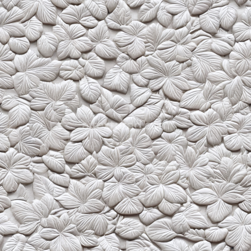 Seamless 3D embossed white leather PBR texture with floral pattern