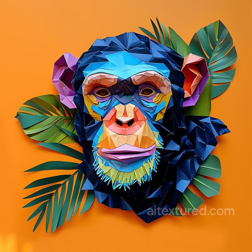 Animal - Seamless 3D PBR Texture Featuring Colorful Origami Style Chimpanzee Face with Tropical Le… texture preview