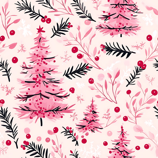 Seamless 3D PBR Texture of Pink Christmas Trees and Festive Foliage
