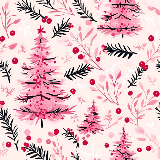 All Christmas Digital paper Texture of Pink Christmas Trees and Festive Foliage seamless All Christmas Digital paper PBR texture