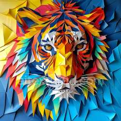 seamless Seamless 3D PBR Texture of Colorful Origami-Style Bengal Tiger Face texture 8k free download PBR