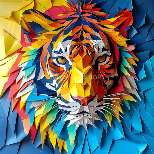 Seamless 3D PBR Texture of Colorful Origami-Style Bengal Tiger Face