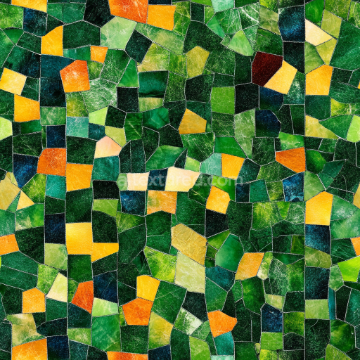 Seamless 3D Glass Mosaic PBR Texture with Irregular Green and Yellow Tiles texture preview