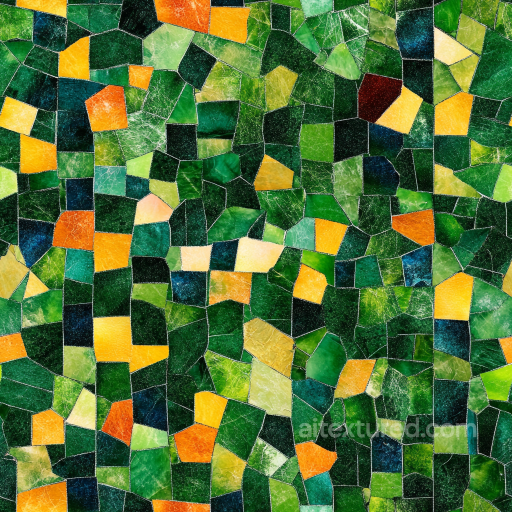 Glass Mosaic PBR Texture with Irregular Green and Yellow Tiles seamless Mosaic PBR texture