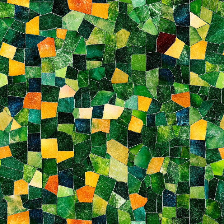Glass Mosaic with Irregular Green and Yellow Tiles seamless PBR texture preview