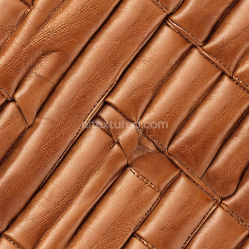 Seamless 3D PBR Padded Brown Leather Upholstery Texture with Detailed Stitching and Wrinkles