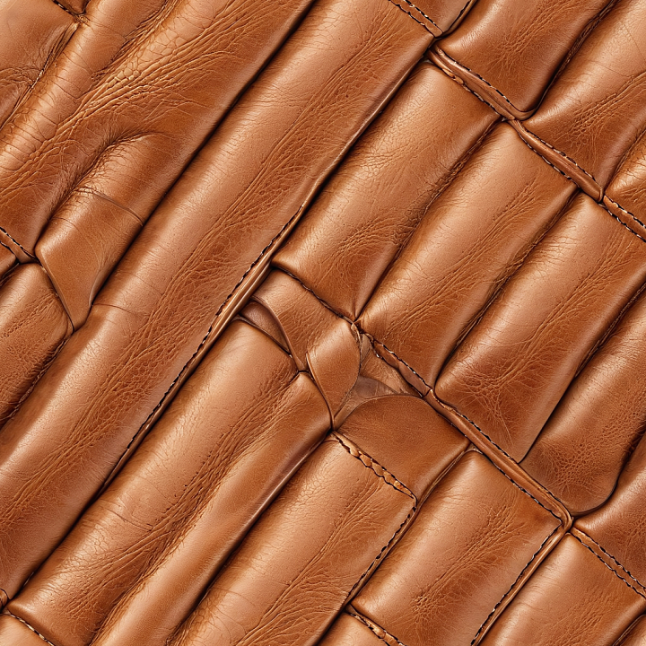 Padded Brown Leather Upholstery with Detailed Stitching and Wrinkles seamless PBR texture preview