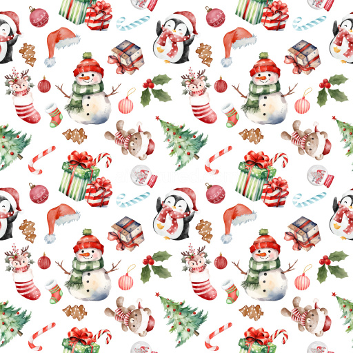 Pattern Bundle - Seamless 3D Pattern PBR Texture Featuring Watercolor Christmas Holiday Motifs texture preview