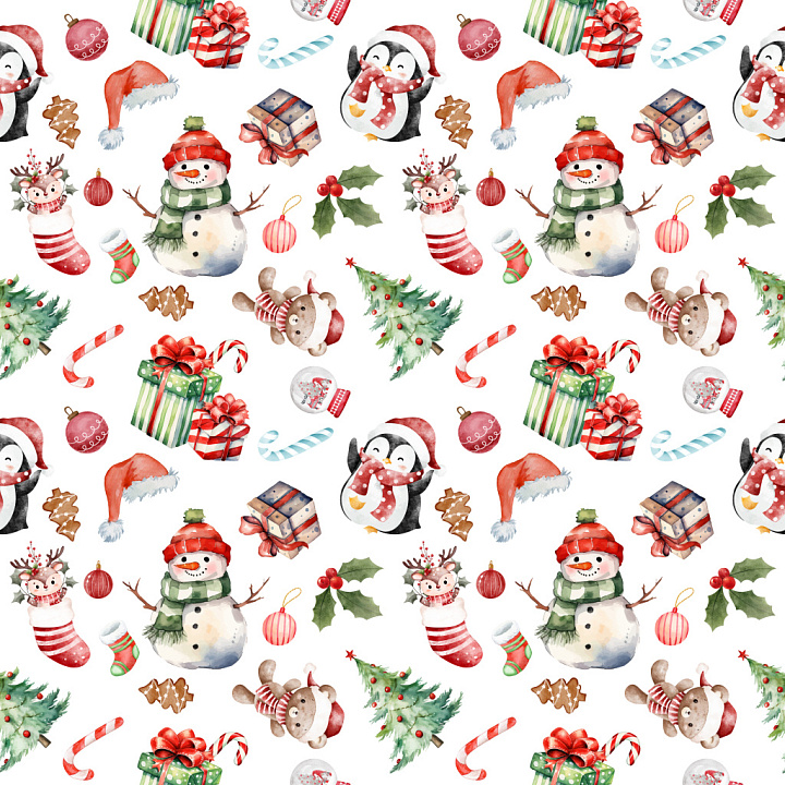 Pattern Featuring Watercolor Christmas Holiday Motifs seamless PBR texture preview