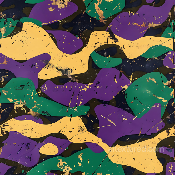 Seamless Stylized 3D Camouflage PBR Texture in Green, Purple and Yellow Abstract Pattern Color Camouflage texture preview