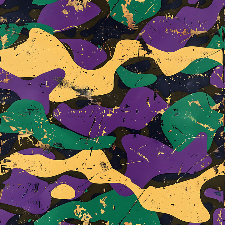 Stylized Camouflage in Green, Purple and Yellow Abstract Pattern seamless PBR texture preview