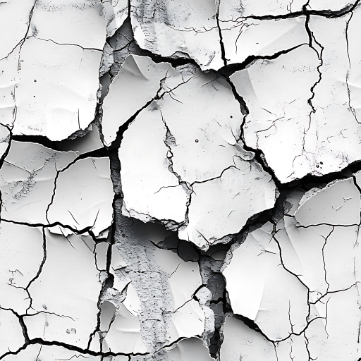 Seamless 3D Cracked White Plaster PBR Texture with Deep Fractures and Peeling Surface