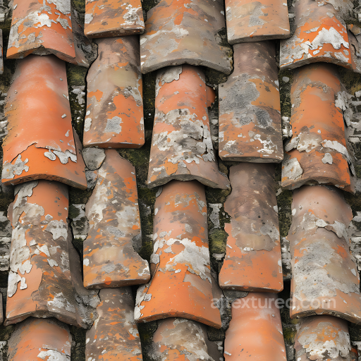 Weathered Terracotta Roof Tile PBR Texture with Moss and Lichen seamless Stone PBR texture