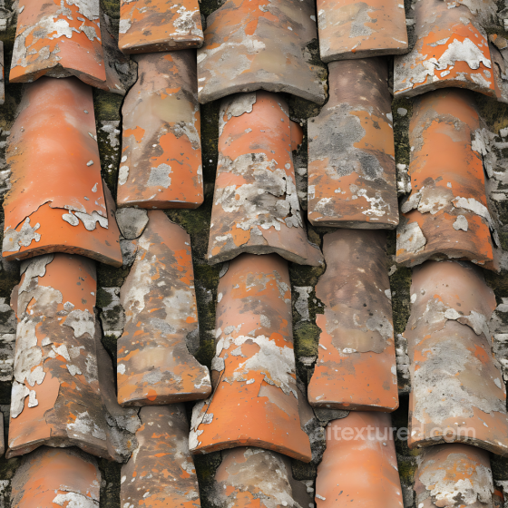 Weathered Terracotta Roof Tile PBR Texture with Moss and Lichen Stone texture preview