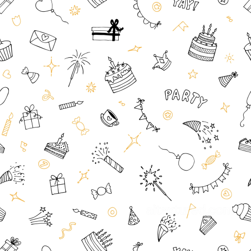 Hand-Drawn Birthday Party Icons in Black and Gold Seamless Texture seamless Birthday PBR texture