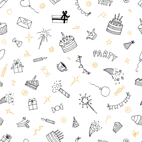 Hand-Drawn Birthday Party Icons in Black and Gold Seamless Texture Birthday texture preview