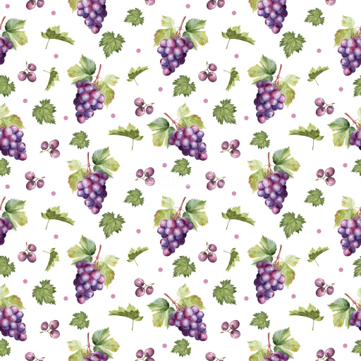 Pattern Bundle - Seamless 3D Pattern PBR Texture with Watercolor Grape Clusters and Green Leaves texture preview