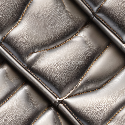 Seamless 3D Quilted Black Pebbled Leather PBR Texture with Glossy Finish and Thick Stitching