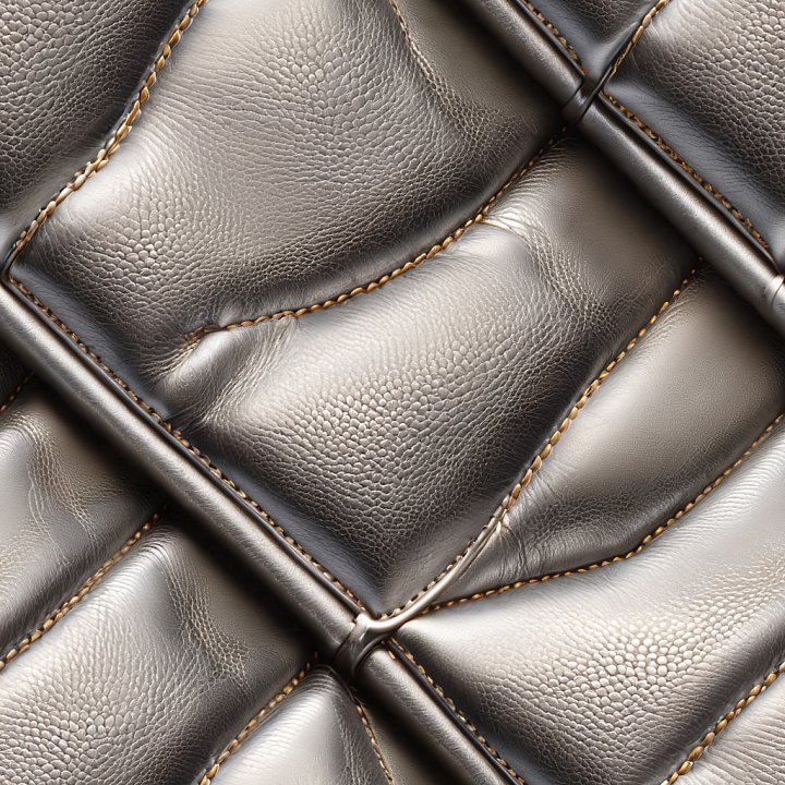 Quilted Black Pebbled Leather with Glossy Finish and Thick Stitching seamless PBR texture preview
