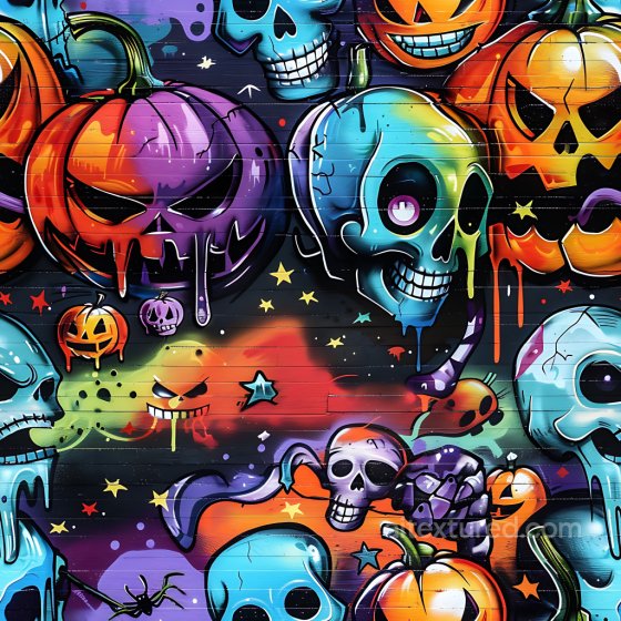 Featuring Vibrant Halloween Skulls and Pumpkins Graffiti Graffiti texture preview