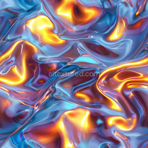 Seamless 3D PBR Glossy Blue and Orange Reflective Texture with Fluid Wrinkles