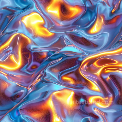Seamless 3D PBR Glossy Blue and Orange Reflective Texture with Fluid Wrinkles texture preview