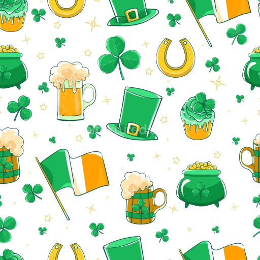 Seamless 3D PBR Texture Featuring St Patrick's Day Icons in Bright Colors