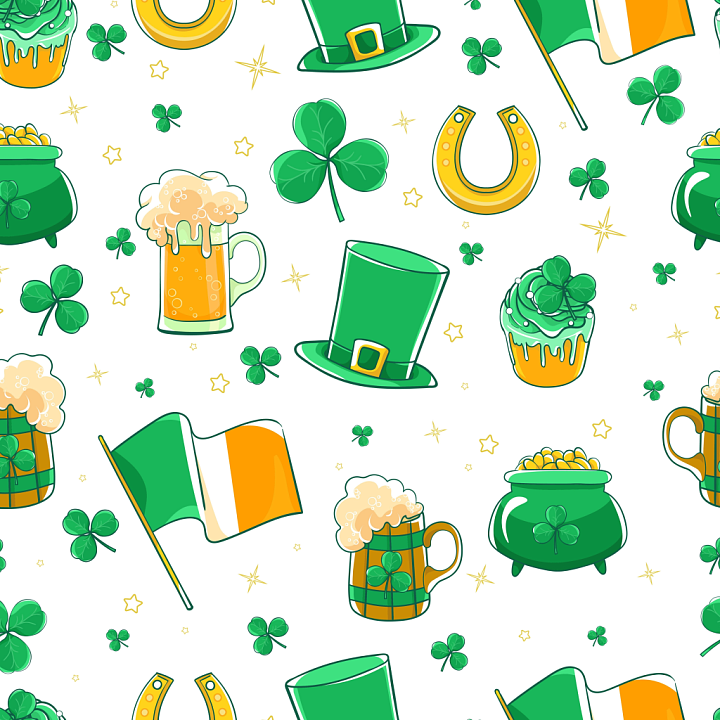 Featuring St Patrick's Day Icons in Bright Colors seamless PBR texture preview