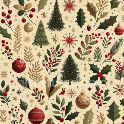 seamless Seamless 3D PBR Vintage Christmas Texture with Holiday Ornaments and Foliage texture 8k free download PBR