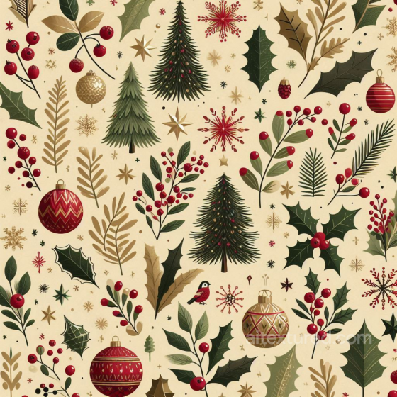 Vintage Christmas Texture with Holiday Ornaments and Foliage Christmas vintage texture preview
