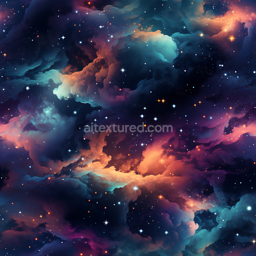 Seamless 3D Space PBR Texture Featuring Vibrant Nebula and Starfield
