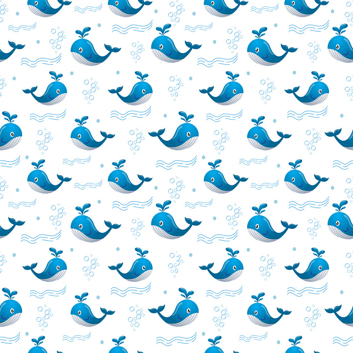 Pattern with Playful Blue Whale Cartoon Motifs seamless PBR texture preview