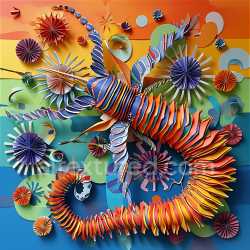 seamless Seamless 3D PBR Texture Featuring a Colorful Centipede Origami Pattern texture 8k free download PBR