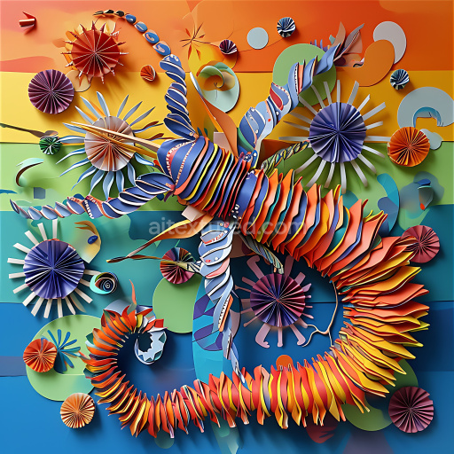 Seamless 3D PBR Texture Featuring a Colorful Centipede Origami Pattern